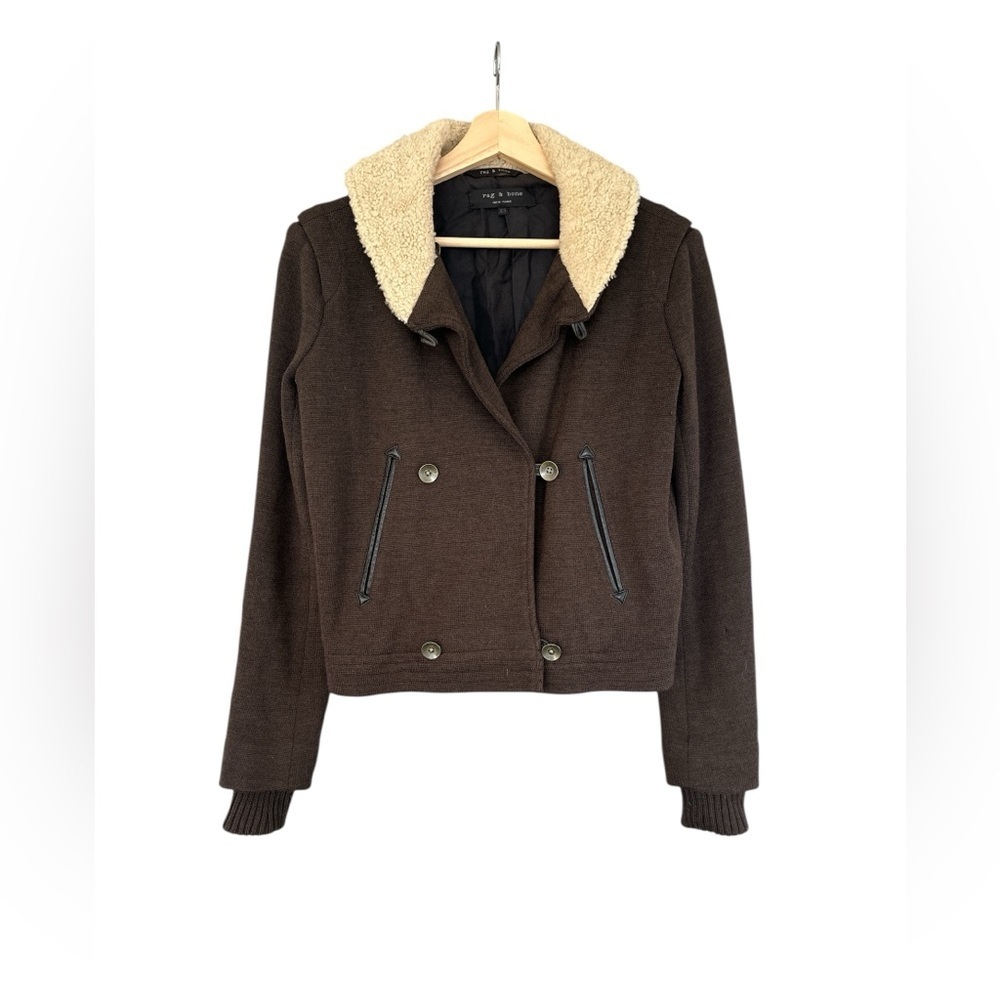 rag & bone shearling wool utility jacket in chocolate brown - Picture 2 of 11